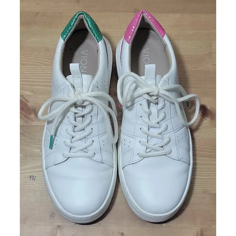 Vionic Womens‎ Simasa Leather Lizard White Pink Green Fashion Sneaker Size 7